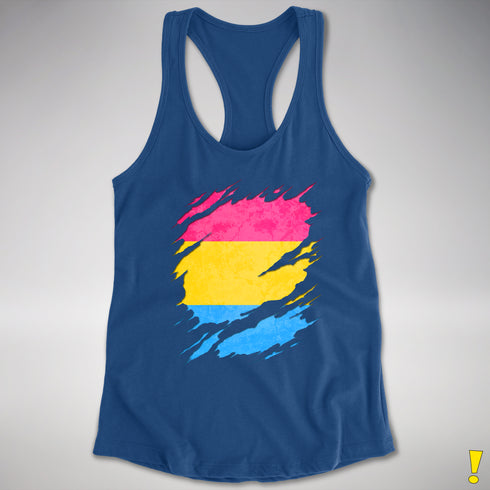 Pansexual Pride Flag Ripped Reveal Racerback Tank - Royal